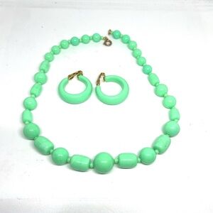 Vintage Green Lucite Necklace & Earrings